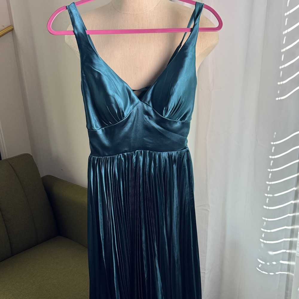 Elegant Teal Satin Maxi Dress